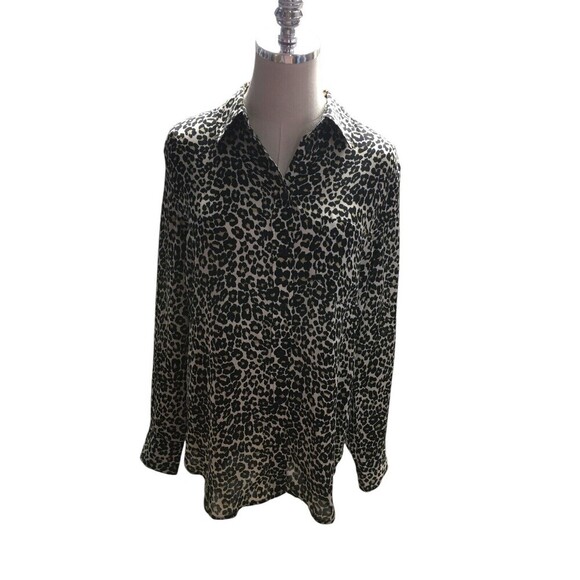 Equipment Top Women's Size Medium Beige Cheetah Print Button Up Long Sleeve - Picture 1 of 7